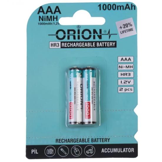 Orion 1.2V 1000mAh Ni-Mh AAA Şarj Edilebilir İnce Kalem Pil 2’Li Paket