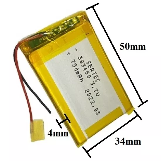 Sertec 383450 3.7V 750 Mah Lityum Polimer Pil 1.5A (Drone Için Uygun Değildir)